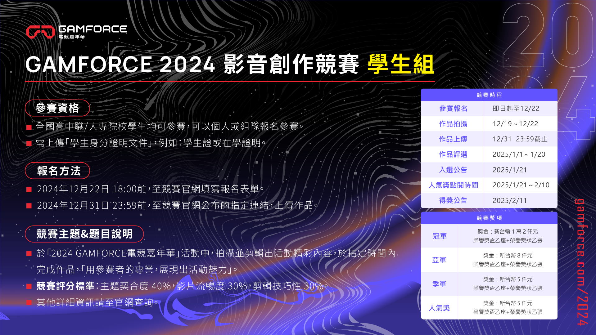 2024 GAMFORCE 電競嘉年華全國影音創作競賽 學生組