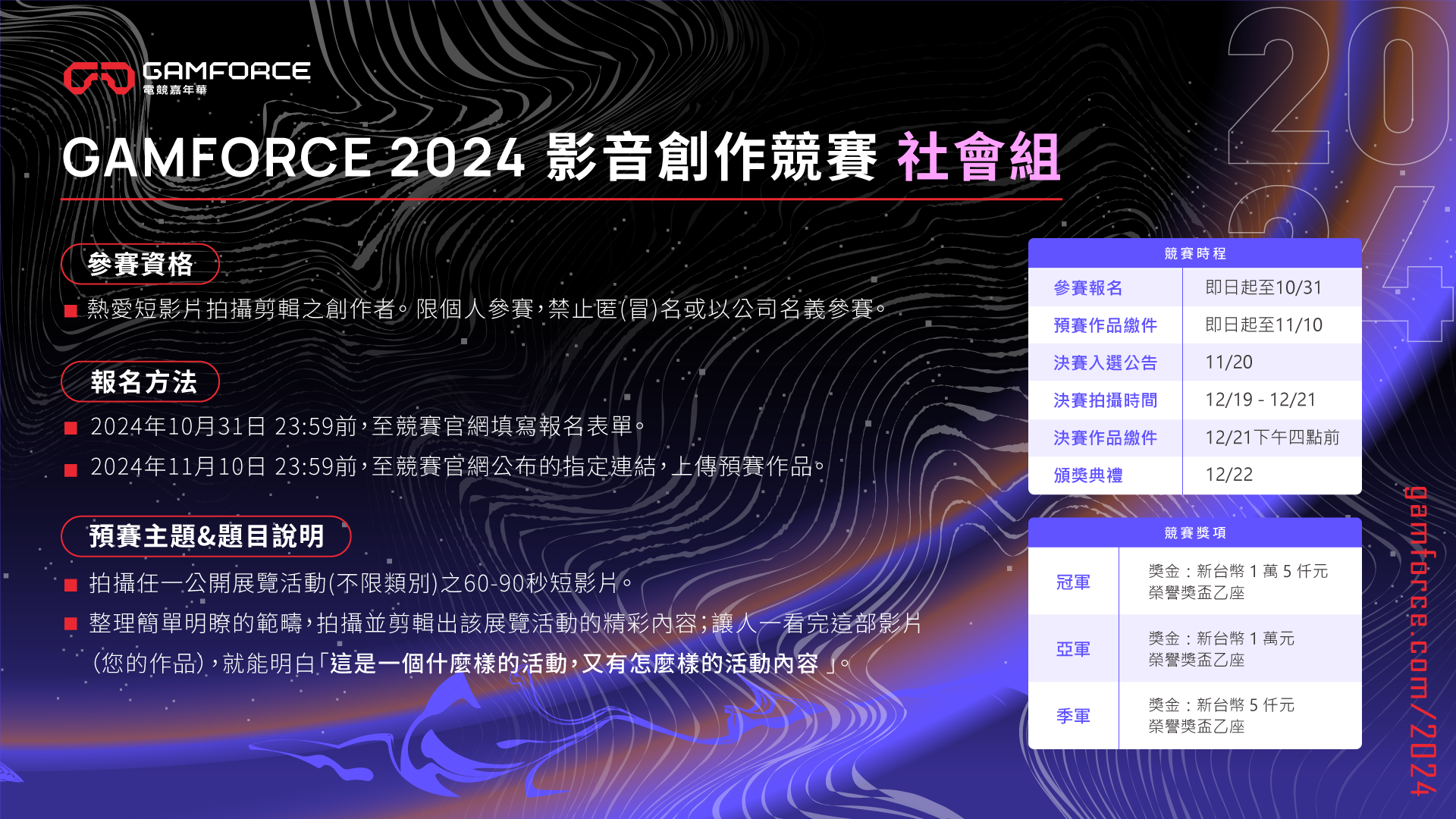 2024 GAMFORCE 電競嘉年華全國影音創作競賽 社會組